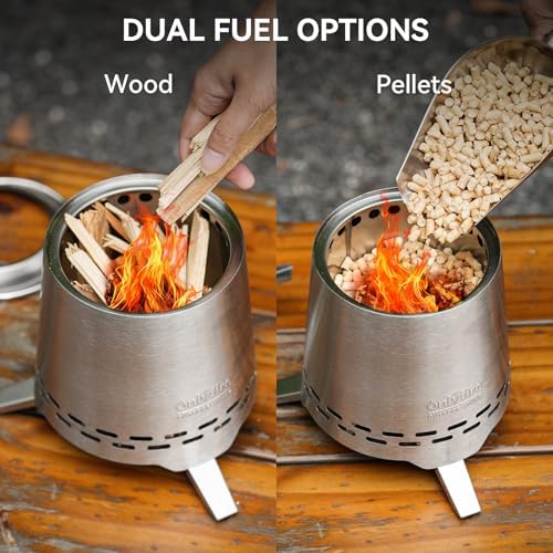 2-in-1 Wood Burning Fire Pit with Pot Rack, 9" Tabletop Fireplace, Silver - Image 4