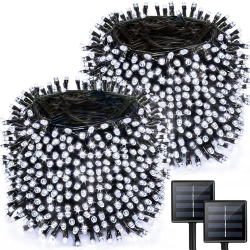Solar String Lights Outdoor 2 Pack 170FT 480 LED Christmas Light Cool White by Albelt