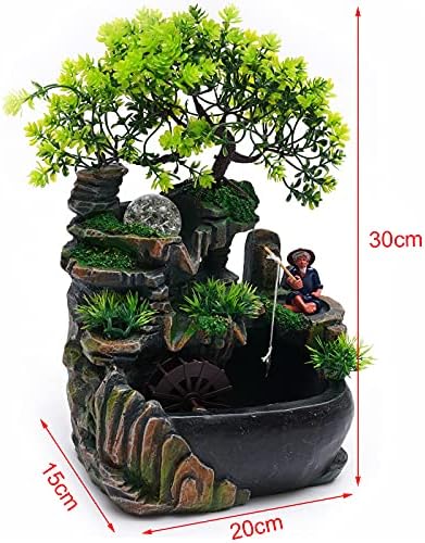 Tabletop Fountain Ornament, 110V Desktop Waterfall Fountain with LED Atomizer and Pond, Featuring Realistic Waterfall Artificial Trees, Rockery Water Fountains for Indoor Home Office Desk Decor (D) - Image 3