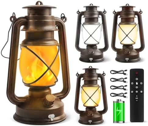 4 Pack Bronze Vintage 4 Modes Rechargeable Lanterns with Remote Control by Wondrastical