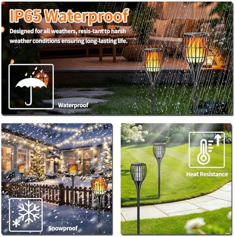 Solar Larger Torch Lights, 43" Solar Torch Lights Outdoor Flickering Flame Waterproof for Garden, Path, Yard (4 Pack) - Image 4