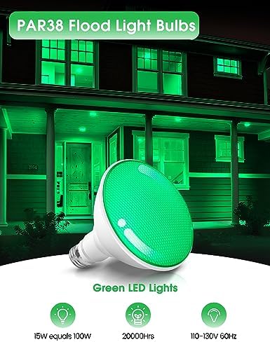 Fulighture Green Flood Light Bulbs 2 Pack,PAR38 15W(100W Equivalent) - Image 2