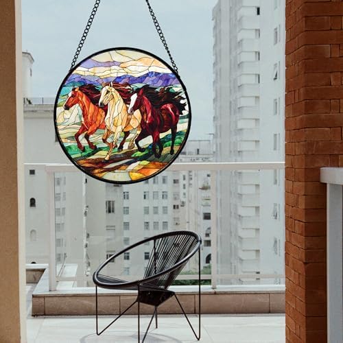 Running Horses Stained Glass Window Hanging Suncatcher Gift for Women 15" - Image 3