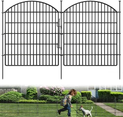 10 Panels Garden Fence Animal Barrier with Lock, 33in (H) x 24ft (L) Dog Fences Outdoor for Yard No Dig Rustproof Decorative Tall Metal Panel Border Rabbits Temporary Ground Stakes Fencing by GILPWAFlagship