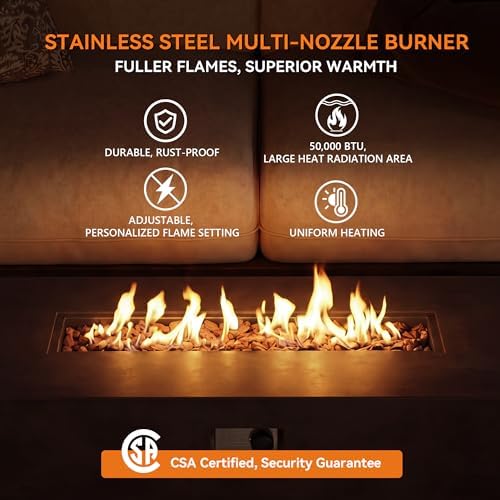 COSIEST 2-Piece Outdoor Propane Fire Table Set, Rectangle Concrete 56" x 28" Bronze Fire Pit (Certified, 50,000 BTU) w 20lb Tank Table,Waterproof Cover for Garden, Porch, Backyard - Image 5