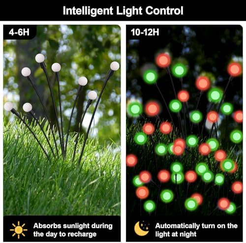 Red and Green Solar Firefly Lights Outdoor Garden Christmas 8 PK - Image 2