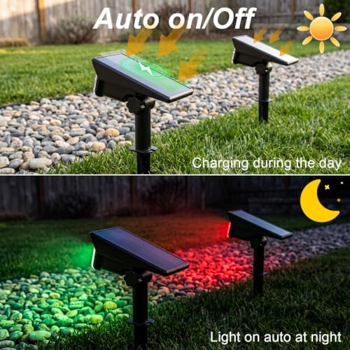 Halloween Red and Green Solar Spot Lights Outdoor,LED Solar Landscape Spotlights with Adjustable Panel,Waterproof IP65 Landscape Lighting for Yard Garden Tree Christmas(Red 2 Pack,Green 2 Pack) - Image 3
