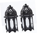Xmas Iron Candle Lantern 2pcs Black Glass Hanging Moroccan Decor - Image 3