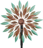 Wind Spinners Outdoor, 360° Metal Windmills for Yard Garden Art Decor, Kinetic Wind Sculptures with 5 Stake for Lawn Patio Outside Ornaments, 13.7" W x 64.3" H (Green+Brown) by KHayRovies