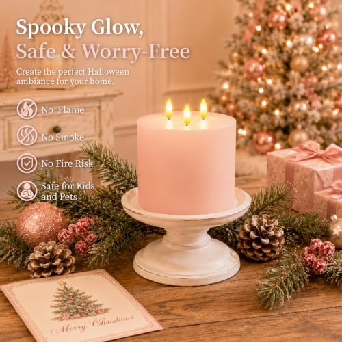 Amagic 3 Wick Extra Large Flameless Pillar Candles with Timer Remote, Pink - Image 3