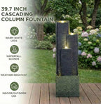 Outdoor Water Fountain with LED Lights, 39.7" Tall Modern 3-Tier Cascading Waterfall Fountain for Patio Garden Yard Porch Backyard, Resin Outdoor Water Feature Decor - Image 6