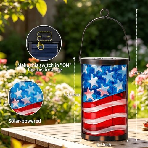 MUMTOP Flag Solar Lantern, Hanging Glass Outdoor Garden Light - Image 2