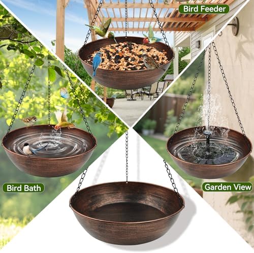 13" Metal Hanging Bird Bath with Chains and Hook - Image 5