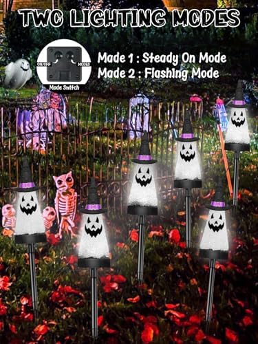 6 Pack Halloween Decorations Outdoor, Solar Ghost Pathway Lights Cool White - Image 3