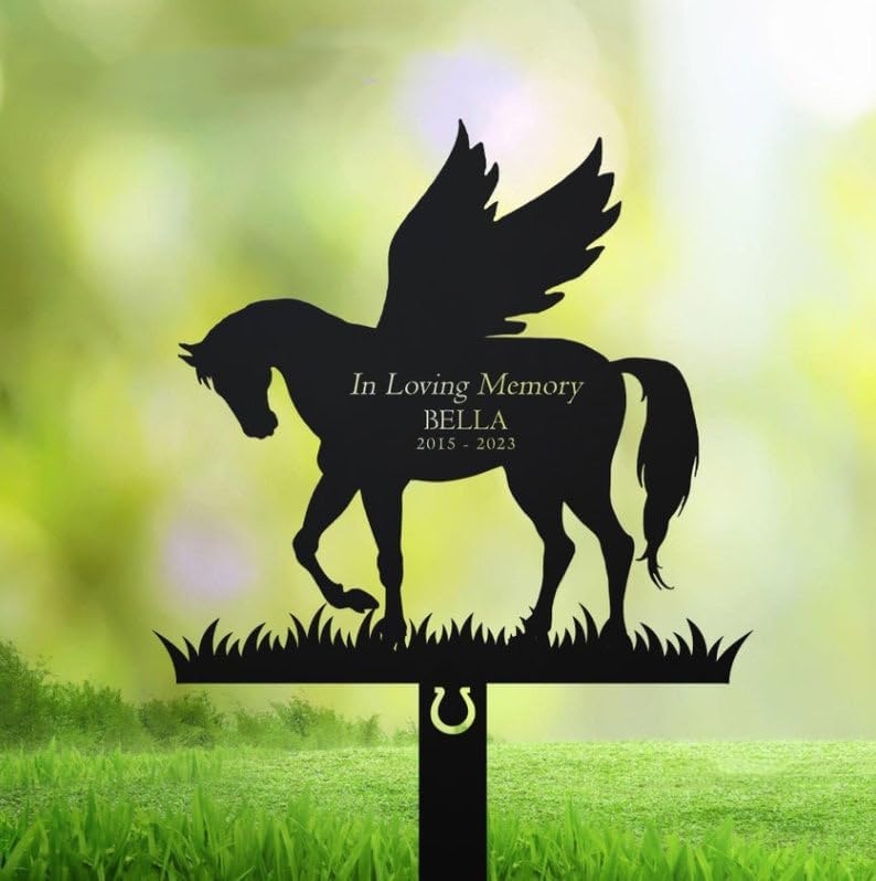 DINOMAN Personalized Horse Memorial Stake Horse With Wings 12x12 inch Grave Marker Horse Loss Gift Sympathy Gift for Horse Lover (Horse With Wings) by DINOMAN