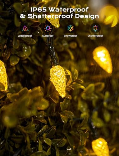 Brightown Solar Operated C6 Strawberry String Lights, 39ft 100 LEDs Warm White LED Christmas Fairy Lights, Solar Christmas Lights Outdoor, Christmas Decorations for Christmas Tree, Garden Decor - Image 3