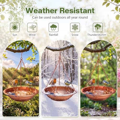 2 Pcs Hanging Bird Bath for Outside, 11.5" Antique Copper Metal Bird Feeder Birdbath Bowl with Rust-Proof Chains Simulated Dragonfly for Outdoor Garden Backyard Patio Yard Decor - Image 6