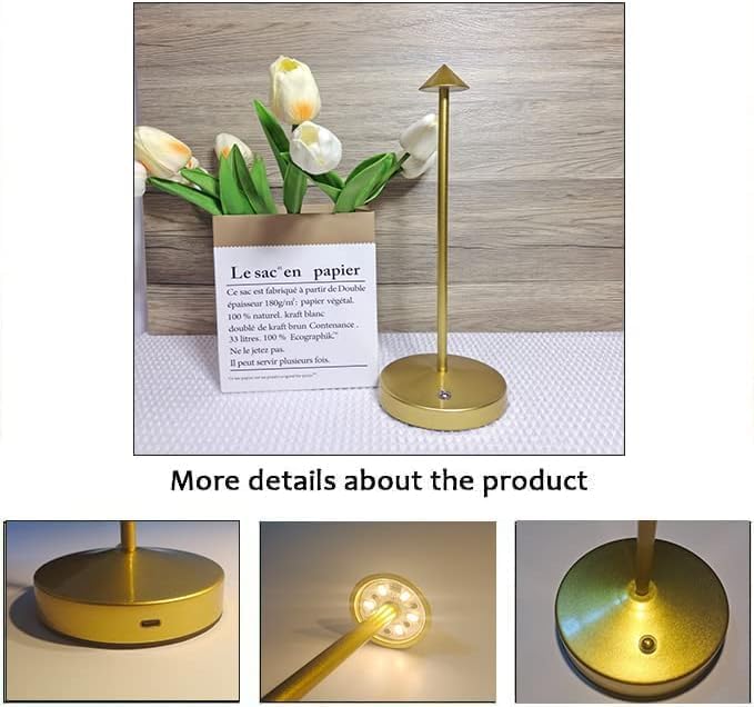 2 PACK Cordless Lamps,Battery Rechargeable Table Lamp,Portable Lamps,2 Level Brightness Dimmable Night Light,Minimalist Design,Cordless Table Lamps for Living Room/Restaurant/Couple Dinner(Gold) - Image 5