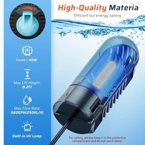 Antfraer Pond Filter with U-V Clarifier, 660GPH Pond Pump and Filter Kit & RGB LED Lights, All-in-One Submersible Pond Fountain for Outdoor Ponds, Koi Ponds, Water Gardens with Remote Control - Image 2