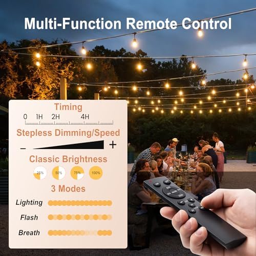Outdoor String Lights 100FT 64+4 Bulbs(1.5 FT Apart) Remote Patio Lighting - Image 5