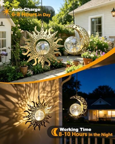 Solar Sun Moon Lanterns Outdooor Waterproof,Hanging Lights Garden Gifts - Image 4