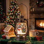 Christmas Snow Globe Lantern with Snowman and Cardinal, Vintage Kerosene-Style Musical Lighted Water Lantern with Swirling Glitter, 6H Timer, USB Powered or Battery Operated, Christmas Decor Gift by XPSCOCO