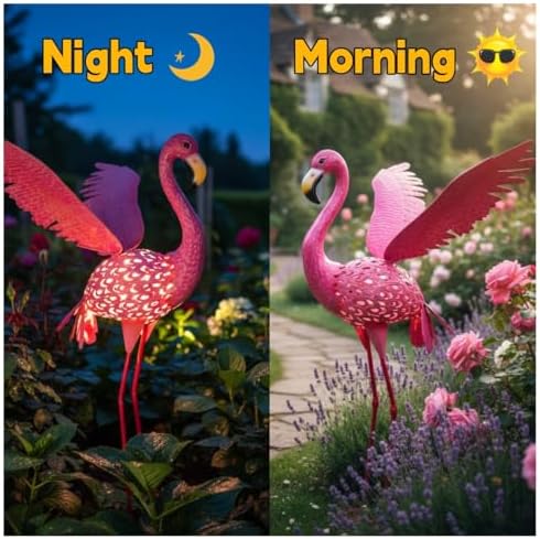 43" Metal Flamingo Garden Sculptures with Solar Light - Image 5