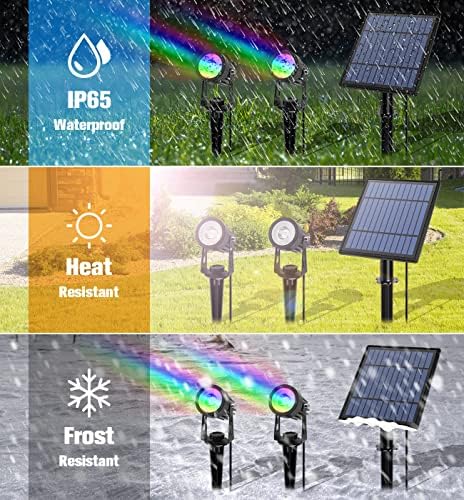 APONUO Metal Solar Spot Lights Outdoor with 9.8ft Cable Solar Powered Landscape Lighting Low Voltage IP65 Waterproof Auto On/Off for Outside Garden Yard Landscape Pathway Garage-Multicolor(2-in-1) - Image 4