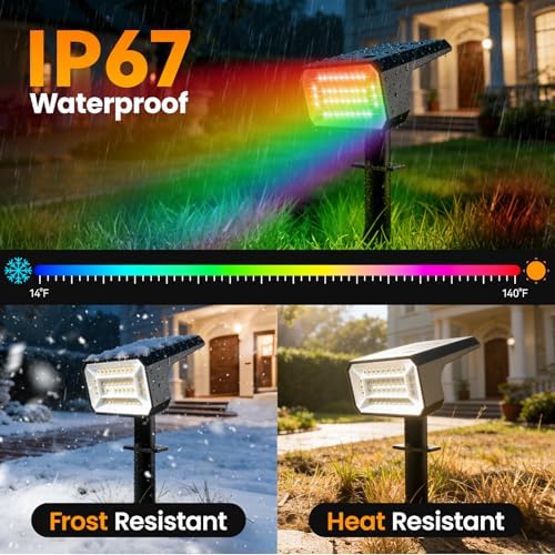 Fabrito Color Changing Solar Spot Lights Outdoor 8 Pack, [6+1 Lighting Modes] Auto On/Off RGB Spotlights, Waterproof Multicolor Landscape Lights for Garden, Tree, Halloween, Christmas - Image 4