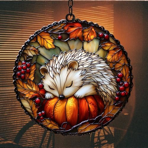 Hedgehog Pumpkin Maple Leaf Acrylic Suncatcher - Image 7