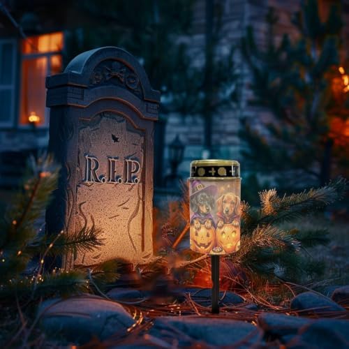 Poceacles Halloween Decor Solar Lights Outdoor Solar Powered Cemetery Stake Lights Grave Lamp Landscape Lighting Waterproof Grave Flameless Candles, Dachshund Dog Pumpkin, Pack of 2 - Image 2