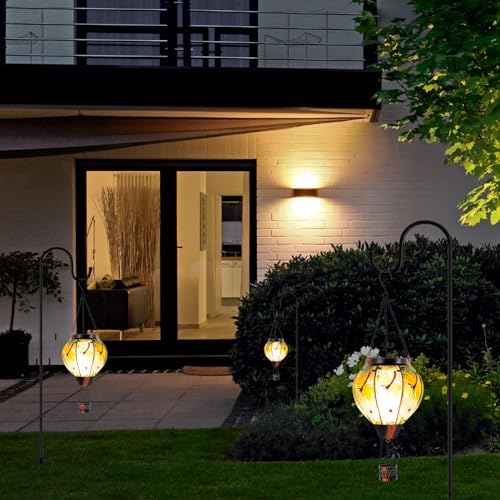 2 Pack Dragonfly Hot Air Balloon Solar Lantern Outdoor Waterproof, Glass Balloon Lanterns for Outside, Decorative Hanging Solar Lights Patio Garden Yard Gift for Women Moms - Image 5