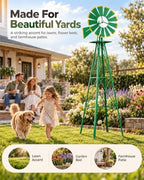 8FT Windmill for Yard Garden Decoration，Heavy Duty Outdoor Wind Mills, Large Metal Outdoor Windmill, Weather Resistant,Green - Image 2