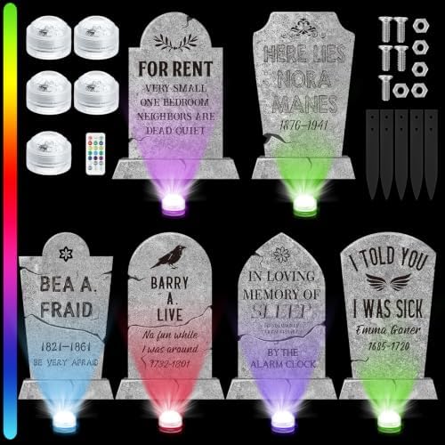 Aurelema 6 Pcs 17" Metal Halloween Tombstones Decoration with Light Outdoor by Aurelema