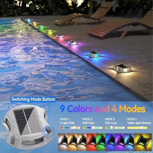 LumiZen Upgraded Solar Driveway Lights with Remote Control 12 Pack, 9 Color Changing & 12 Modes IP68 Waterproof for Marine Dock Deck and Walkway Pathway Garden Yard, RGB LED Outdoor Markers Landscape - Image 4