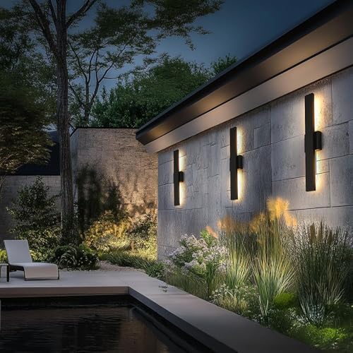 23.6inch Long Outdoor Modern LED Wall Light,24W Waterproof IP65 Warm White Led Wall Mount Lighting Fixture Black Outdoor Wall Sconces Outside Lights for House Garage Front Door Patio 2Pack - Image 2