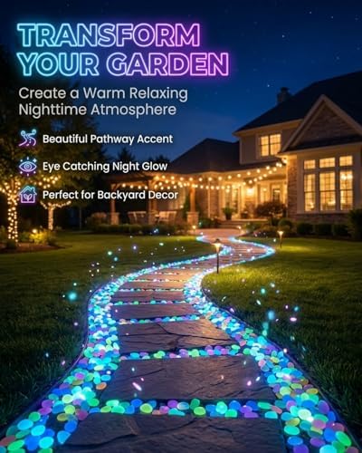 Colorful Glow in the Dark Garden Stones Night Guide Pebbles Luminous Rocks Outdoor Pathway Walkway Yard Patio Fish Tank Aquarium Stepping Decor Landscape Waterproof Solar Magical - Image 3
