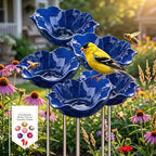 Metal Flower Garden Stakes Bird Bath, Handmade Floral Metal Garden Stakes Decorative, Serving as a Mini Bird Bath & Butterfly Bee Watering Station for Outdoor Lawn & Yard Decor (5pcs Dark Blue) by Unknown