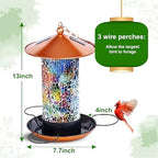 XDW-GIFTS Mosaic Solar Wild Bird Feeder, Waterproof Lantern Shape with S-Hook & 4 LED Lights, Garden Decor for Lawn, Patio, Balcony, Yard Ornament - Unique Gifts for Mom, Women, Grandma, Bird Lovers - Image 3