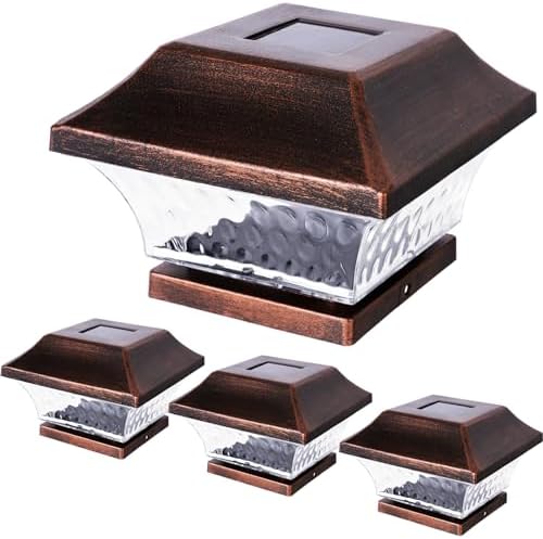 SUNWIND Solar Post Cap Lights Outdoor 4x4 LED Solar Garden Lighting Deck Fence Cap Light Wooden Post Brushed Copper 4 Pack by kinna