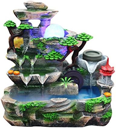 LED Calming Tabletop Fountain with Rockery, Portable Resin Atomizing Waterfall, Fountain Water Table Decor for Office Home Bedroom Decorative by SHATUOA