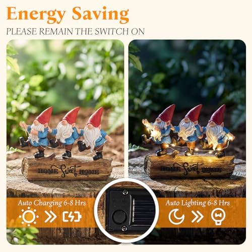 PETAFLOP Solar Gnome Garden Decor,Home Sweet Home Gnomes Outdoor Decorations for Yard Patio Balcony Pathway Lawn, Father’s Day Birthday Housewarming Gifts for Women Mom Grandma - Image 3