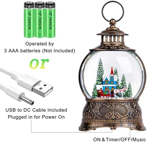 Christmas Village Snow Globe Water Lantern with Horse and Town Scene Battery Operated or USB Powered Musical Lighted Holiday Decoration for Tabletop Display for Family and Friends - Image 3