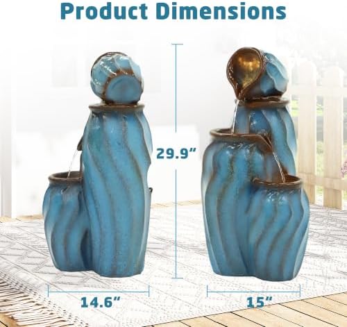 29.5" Outdoor Garden Water Fountain, 3-Tier Ceramic-Look Waterfalls - Image 3