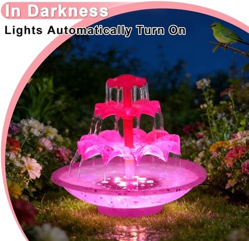 3.5W Solar Fountain Pump for Bird Bath, 3-Tier Red Solar Water Pump with 8 LED Lights, 32.8FT Power Cord and Adapter Included, Dual-Powered for 24/7 Use for Garden, Pond, Pool, Fish Tank and Lawn - Image 2