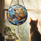 Sea Otter Stained Glass Window Hanging Suncatcher Gifts for Women 12" - Image 2