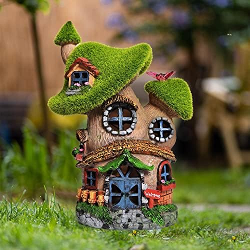 ASAWASA Flocked Mushroom Fairy Garden House with Solar Light,Funny Statue Sculptures for Garden Decor,Exquisite Cottage Figurines for Patio Lawn Yard Gift Decoration - Image 2