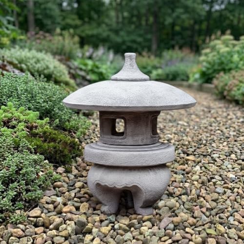 OLOMA Stone Yukimi Japanese Lantern Outdoor Sculpture Concrete Pagoda Garden Statue Asian Ornament Zen Garden Figurine Patio Porch Lawn Shrine Accent - Image 4