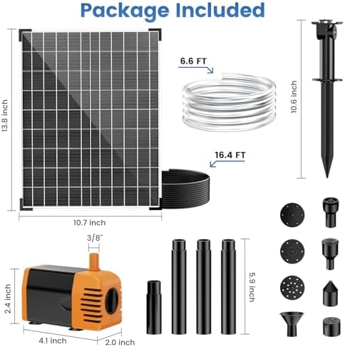 NFESOLAR 30W Solar Fountain Pump, 280GPH Solar Pond Pump with Foldable Solar Panel, Adjustable Flow Solar Water Pump with 6.6FT PVC Tubing for Outdoor Pond, Garden, Waterfall, Hydroponic, Pool - Image 7
