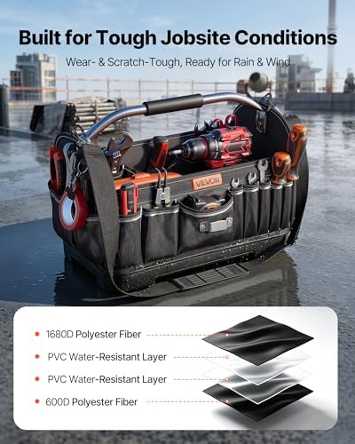 VEVOR Tool Bag, 16.1 Inch, 33-Pocket Open Top Tool Tote, Portable Electrical Maintenance Toolbox Organizer Storage with Hard Plastic Base, Adjustable Shoulder Strap, for Professionals DIY & Jobsite - Image 4